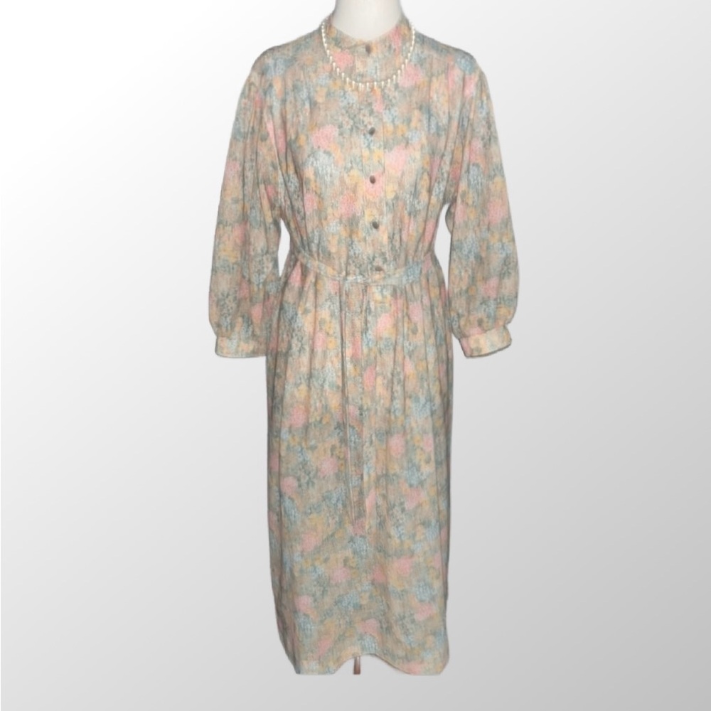 The Stroller ~ Women’s Size 16 ~ Vtg (1960’s) ~ Beige/Pink/Yellow/Green ~ Dress